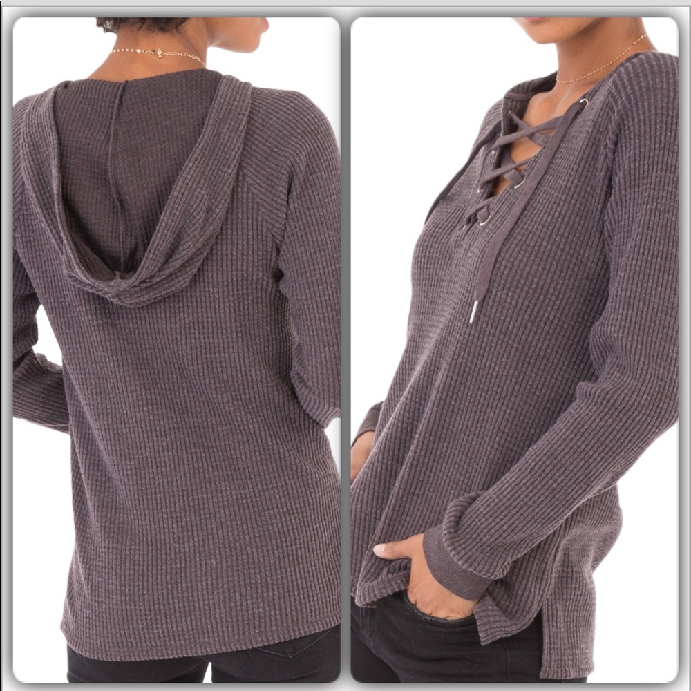 New🍃🍁Shale Waffle knit thermal hoody - Picture 2 of 8